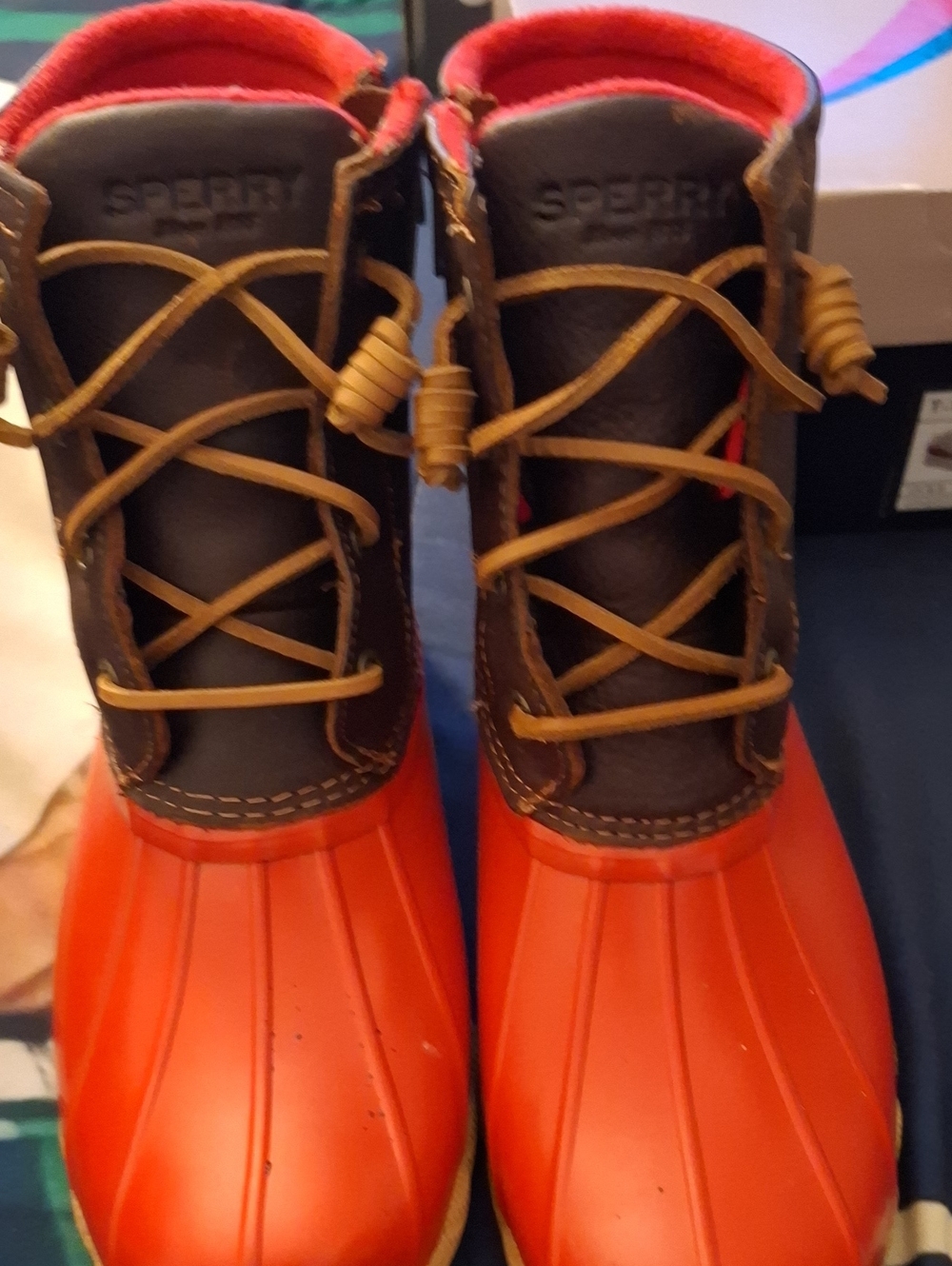 Sperry Womens Orange and Brown Waterproof Duck Boots